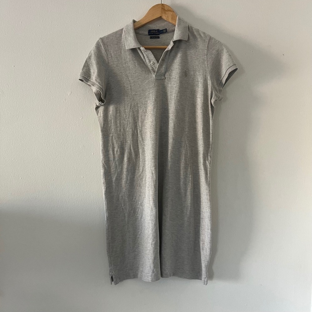 Polo Ralph Lauren Shirt Dress Women's Large Gray Mesh Mini Preppy Collar Luxury